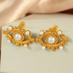 Gold color / 1 Pair Simple Series Punk Eye Stainless Steel  Gold Color Artificial Pearl Women's Stud Earrings 